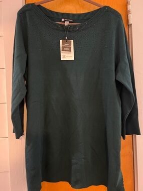 Cable & Gauge Emerald Green Embellished Knit Top Women’s Size 1X